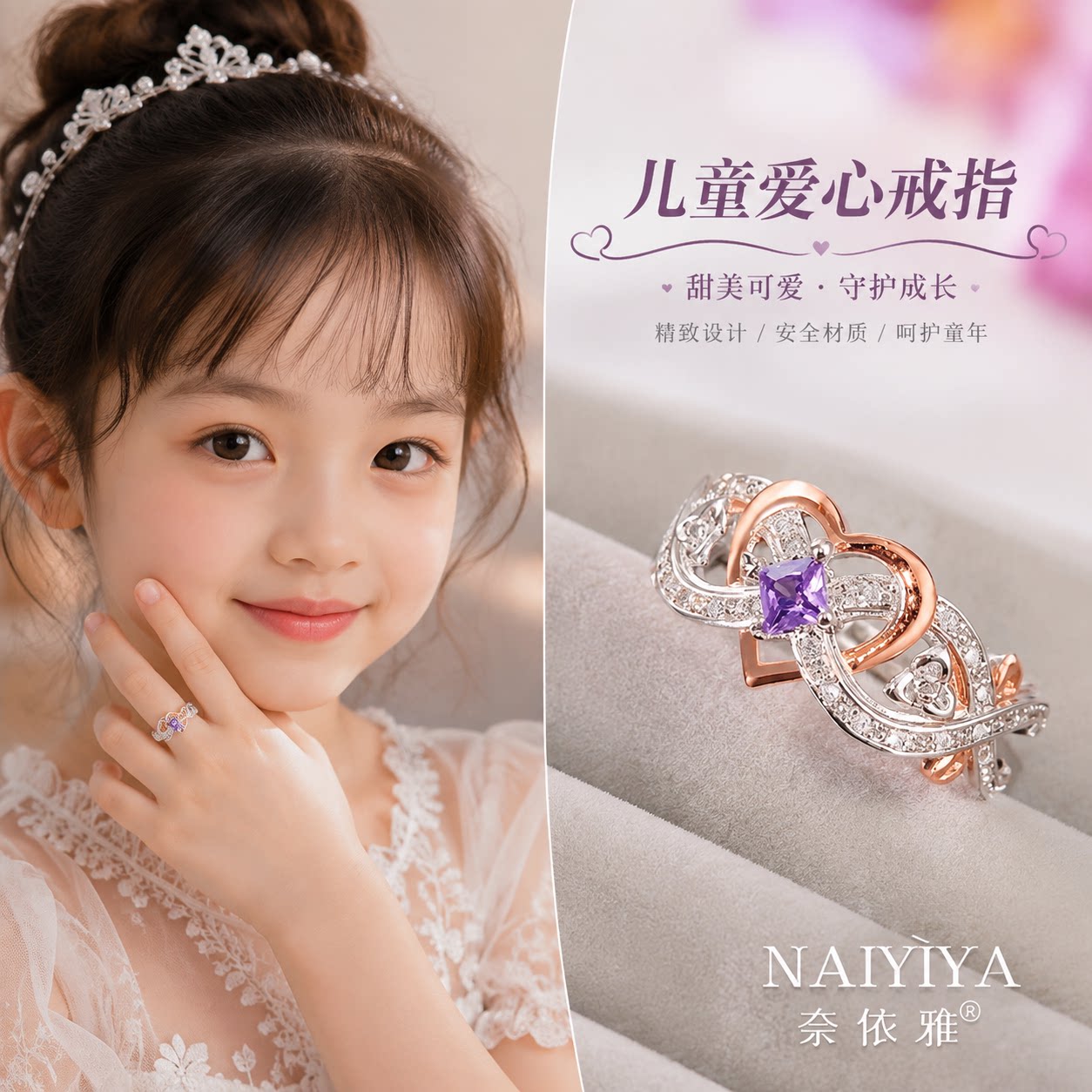 儿童戒指女童戒子高级感钻石图片
