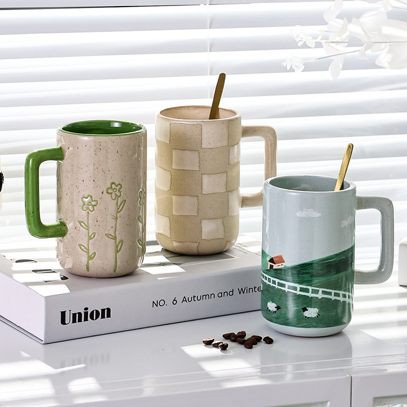 NOHSEA田园风小清新陶瓷马克杯简约水杯带柄 高颜值牛奶杯咖啡杯