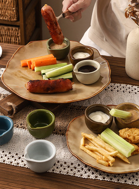 复古欧式陶瓷奶壶杯ins粗陶咖啡拉花杯奶罐西餐蘸料碟小吃碟奶杯