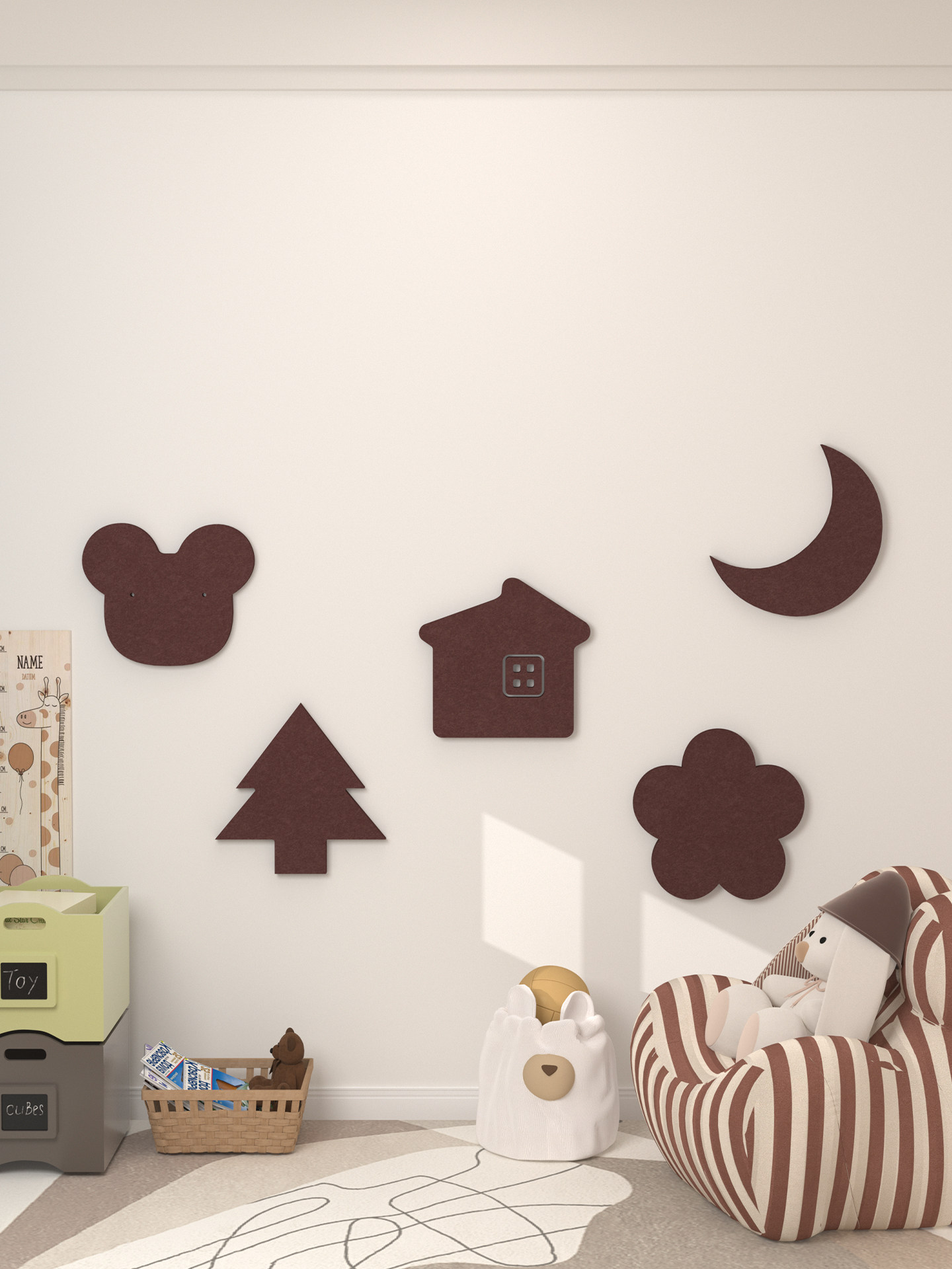 儿童房间布置法式毛毡板卡通动物森林3d立体墙面装饰免打孔背景墙