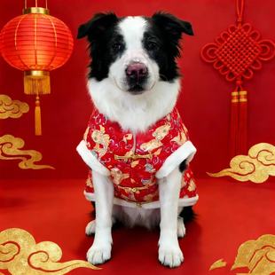 狗狗衣服国潮风新年唐装边牧拉布拉多冬季加厚保暖过年喜庆拜年服