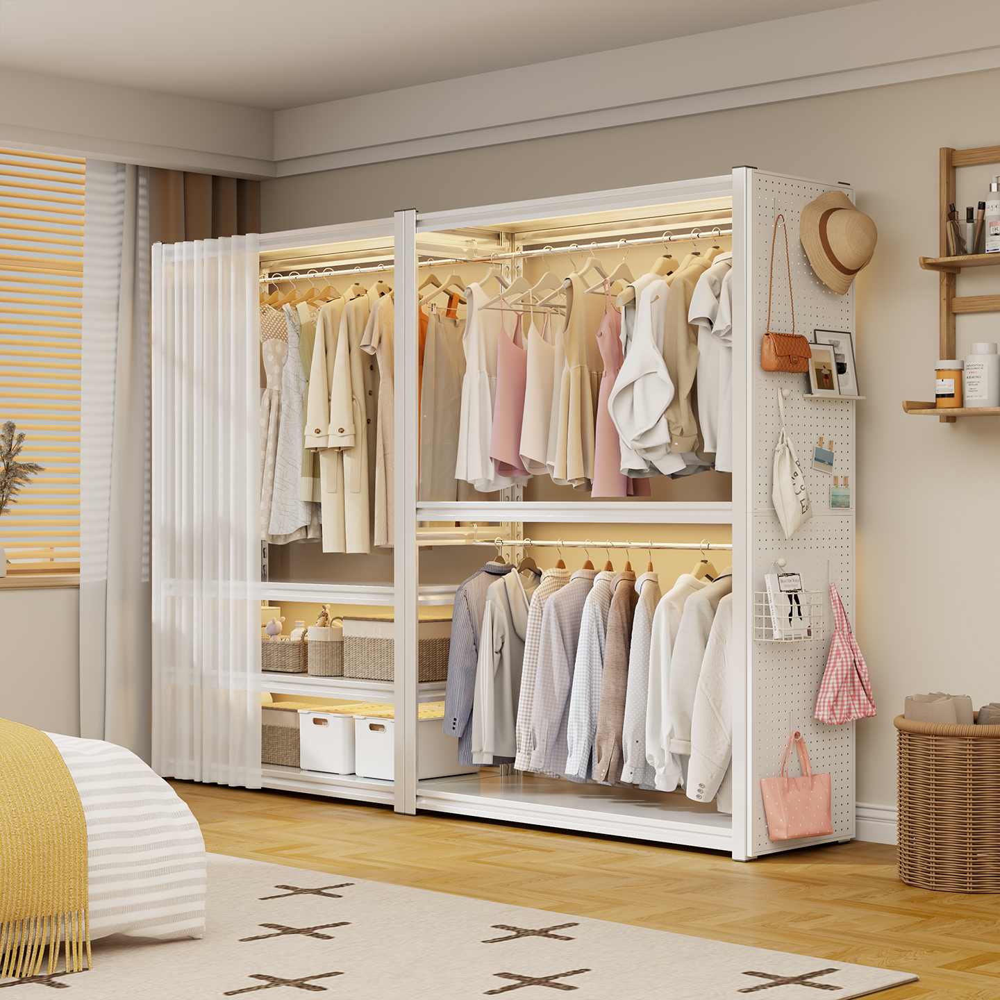 货架衣柜简易组装家用卧室出租房衣物收纳层架子洞洞板金属角钢衣