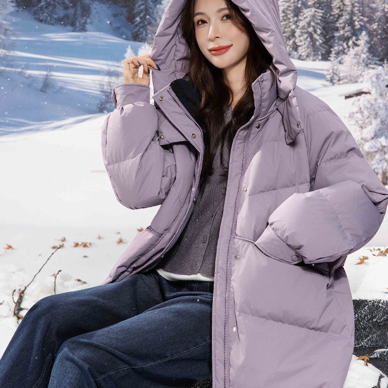 新国标90白鸭绒加肥加大码胖mm200斤中长款撞色拼接羽绒服女2504