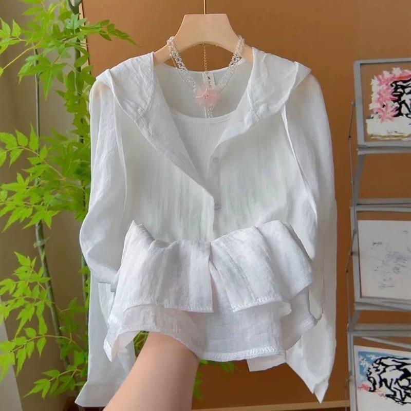 2025新款韩版休闲连帽防晒衬衫女夏季时尚减龄洋气开衫上衣