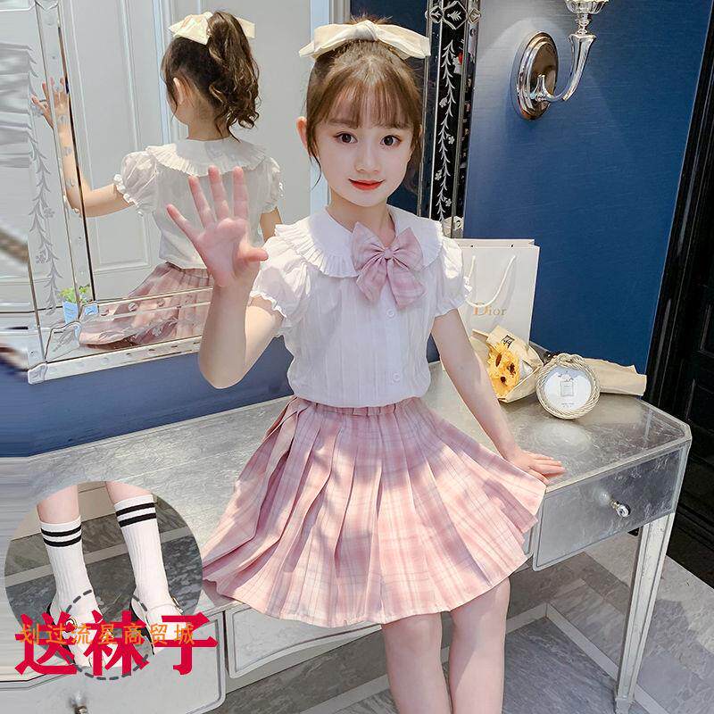 夏装短袖女童套装裙2023新款儿童超洋气JK制服套装女孩韩版学院风