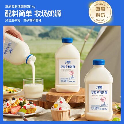 兰格格草原专利酸奶儿童早餐奶1kg*2活菌益生菌配料干净低温酸奶