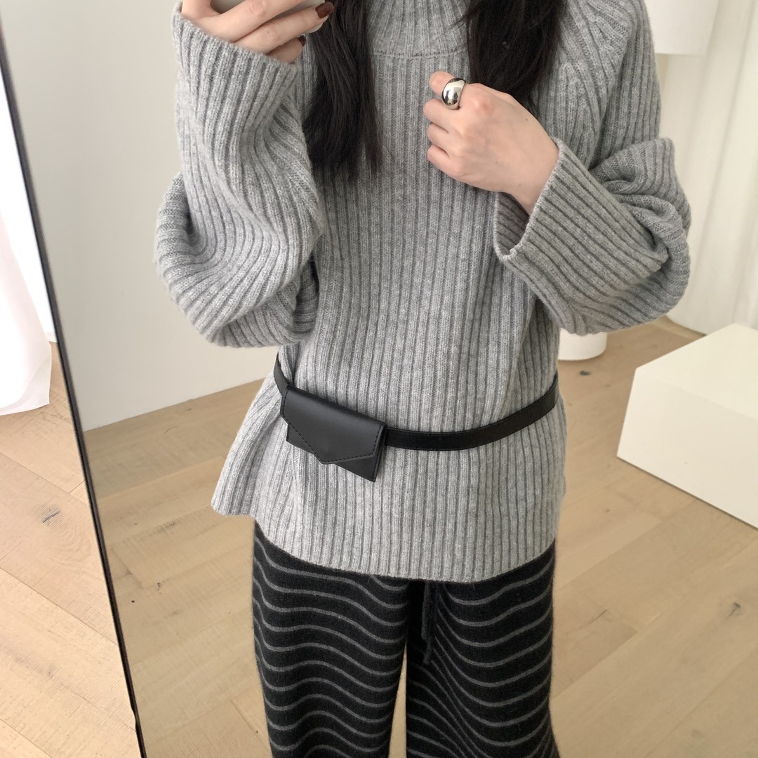 LO-不费力的高智感高领羊毛坑条套衫保暖毛衣（含100绵羊毛）2638