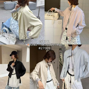 配腰带 壹伴 口撞色蛋白皮皮衣 韩系休闲立领袖 27009 26年春款