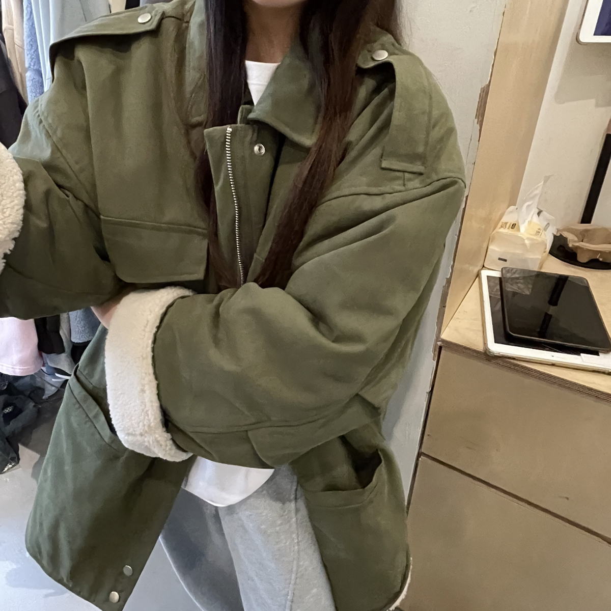 SANBARA-加厚羊羔绒外套加厚羊羔绒宽松工装风外套棉服99552