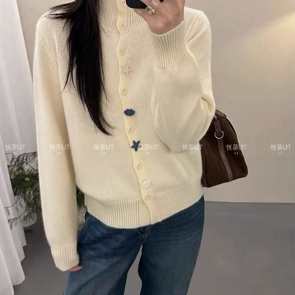 茶UniqueTea-星星扣宽松百搭慵懒保暖毛衣（含29.3绵羊毛）mk685