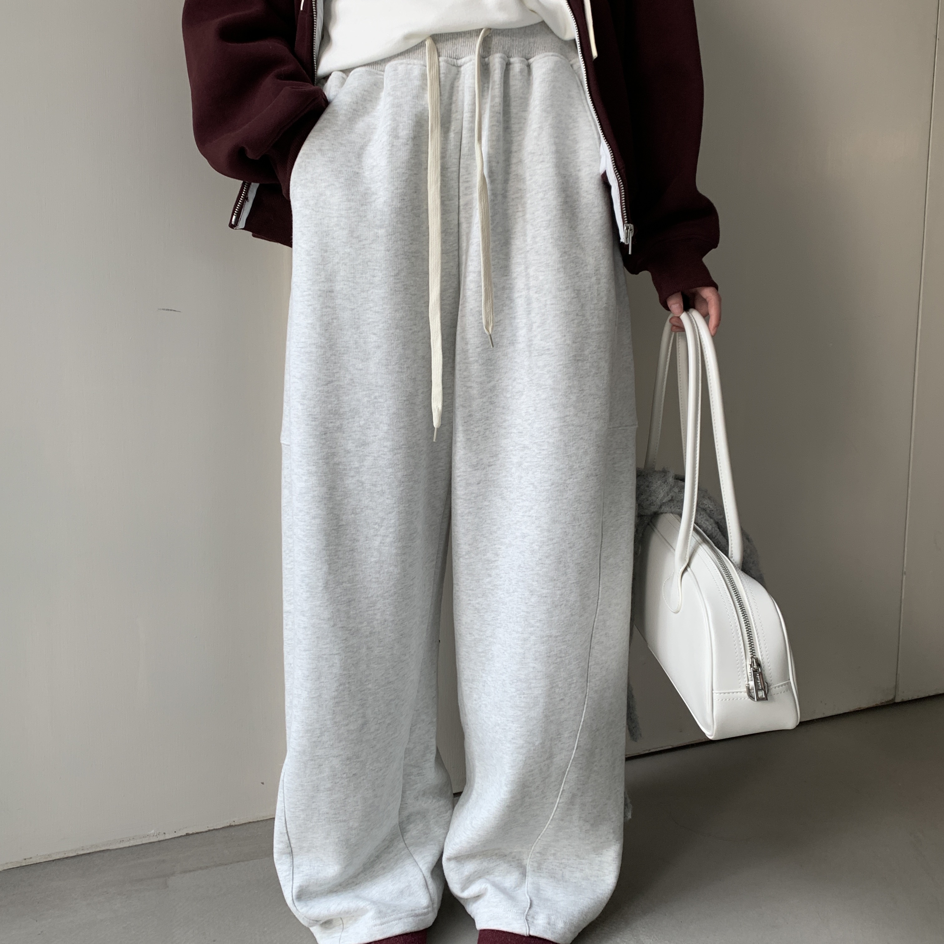 WEARELAB-WEAREAB冬上新简韩系带松紧腰弯刀加绒休闲裤A2693