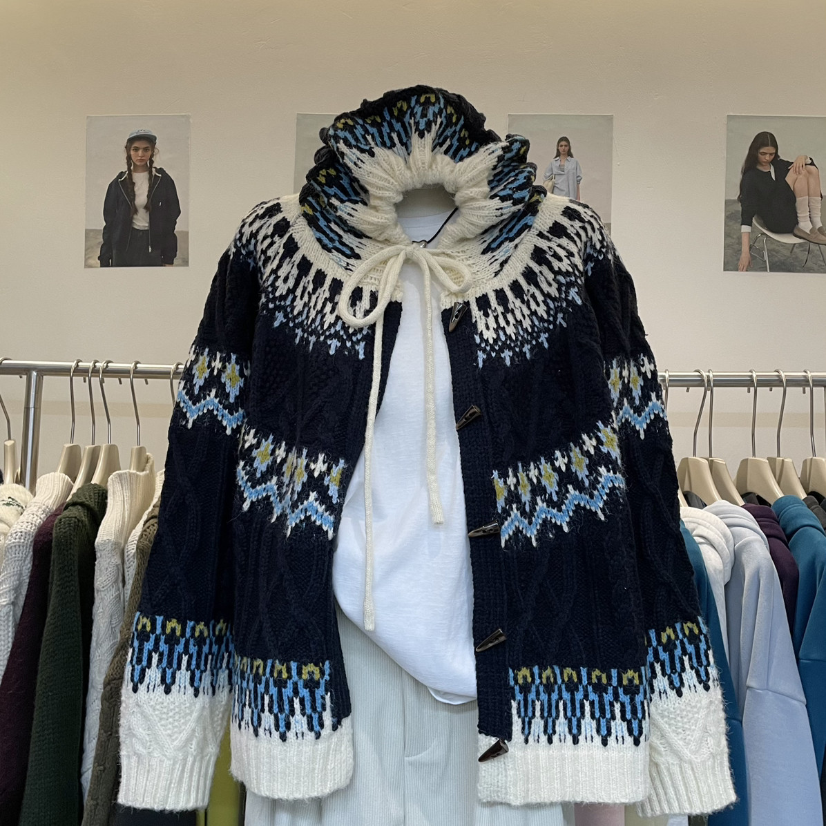 NEW START-冬上新重工加厚提花连帽开衫保暖毛衣1929