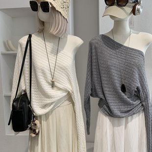 一字领露肩长袖 蝙蝠袖 针织衫 春季 7035 KEKEZOON 纯色套头针织衫 款