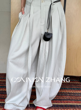 CZ ZHANG-腰部系绳口袋打褶宽松休闲阔腿气球休闲裤(配腰带)11138
