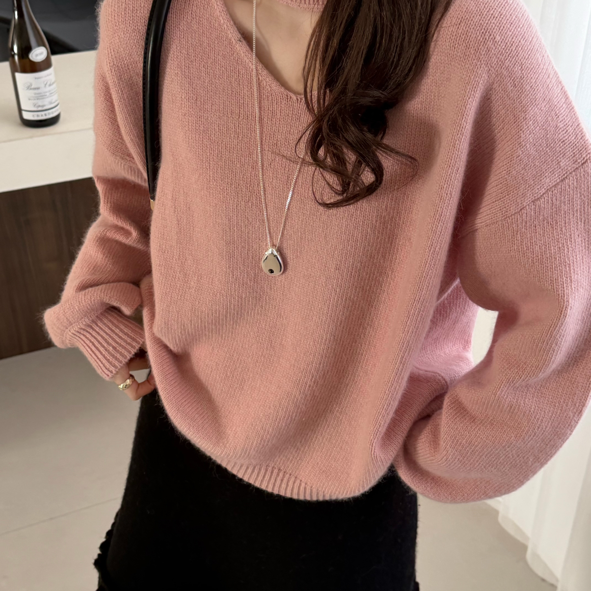 媞宝-4.8氛围感挂脖v领小心机韩版保暖毛衣（含21.9绵羊毛）52778