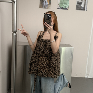 配飘带 气宽松百搭松弛感十足花边豹纹吊带背心 8022 风格 STYLE