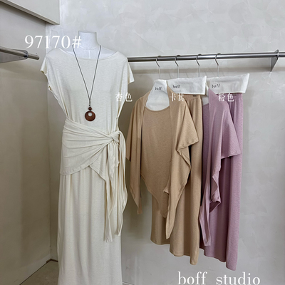 boff-休闲气质度假风显瘦气质小衫+半身裙两件套装(配披肩)97170