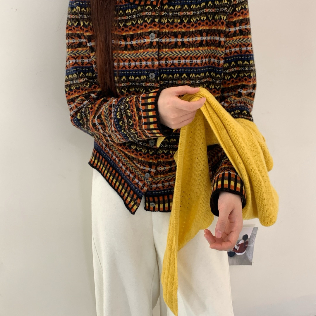 云枝里YUNZHILI-圆领复古花线开衫针织开衫(含100绵羊毛)9192380