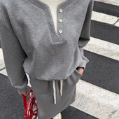 59B1797 松紧腰抽绳半身裙套装 NOVA 春日系慵懒风假两件圆领卫衣