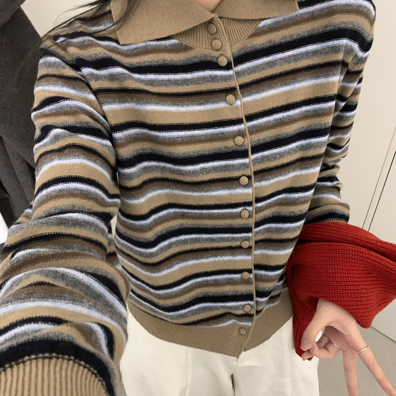 可可-条纹顶流冬上新｜针织开衫（含100绵羊毛）9387