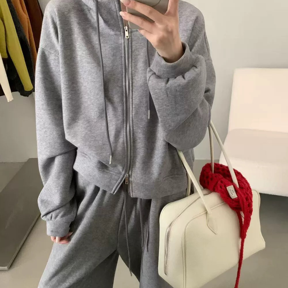 TITI-上新韩系简约复合加厚连帽卫衣外套+显瘦休闲裤套装YS1-9328