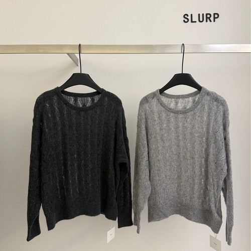 Slurp-秋上新慵懒风圆领宽松亮丝长袖针织衫（含56.1羊毛）26711