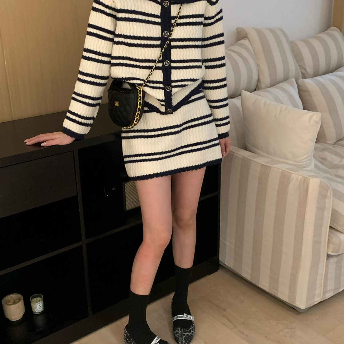 B加-冬上新韩系氛围感千金风针织开衫+松紧腰半身裙套装25-5651-2