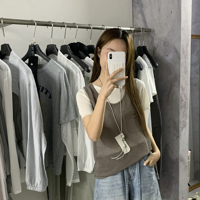 THIRTEEN 拾叁-档口爆款薄款针织衫+背心两件套套装(配挂饰)U81