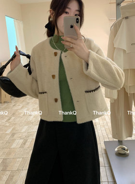 THANKQ-冬上新口袋专机线黄金貂绒短外套25723