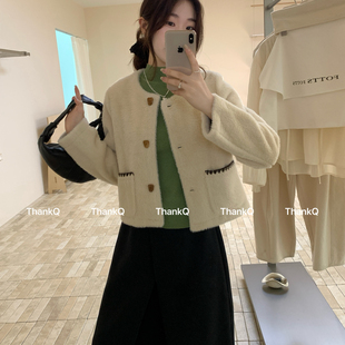 THANKQ-冬上新口袋专机线黄金貂绒短外套25723