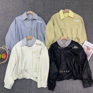 GH2276 百搭休闲拼接翻领PU皮夹克皮衣YS1 悦茶UniqueTea 26年春款