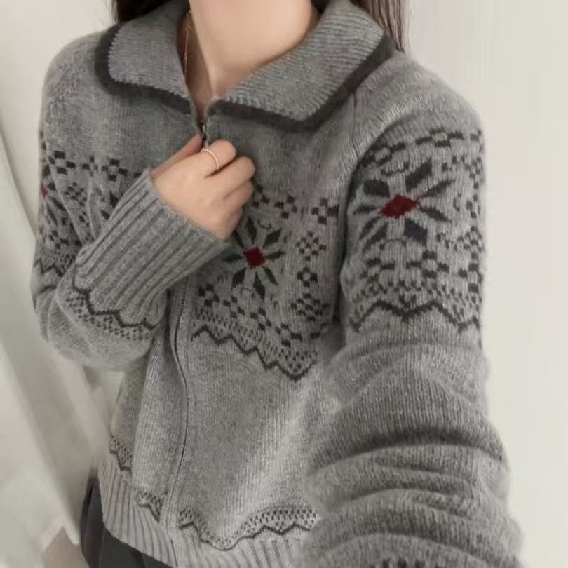 tinro -冬上新费尔岛设计翻领拉链宽松长袖保暖毛衣YS1-T335