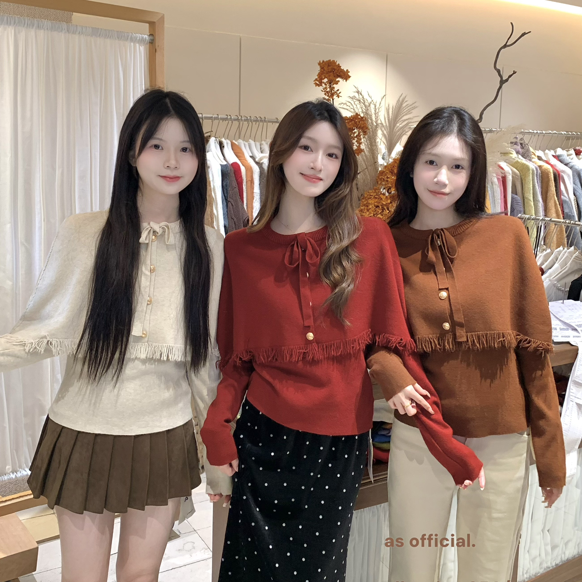 AS OFFICIAL-感很浓~暖冬氛围流苏斗篷披风+针织衫两件套装15106