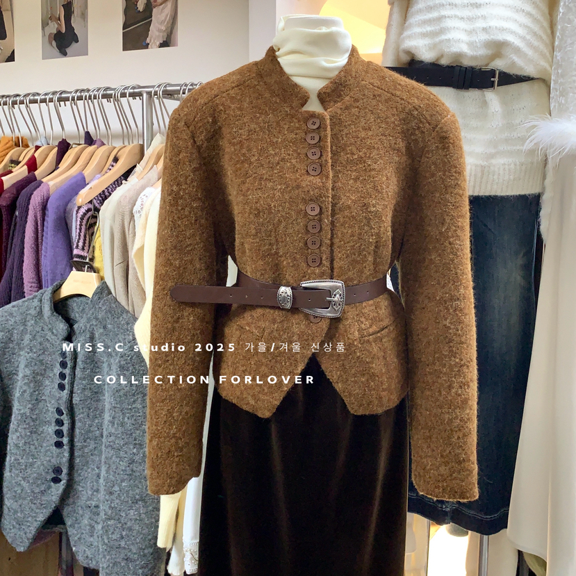 MiSS.C-冬上新气质垫肩通勤短外套(配腰带)6516