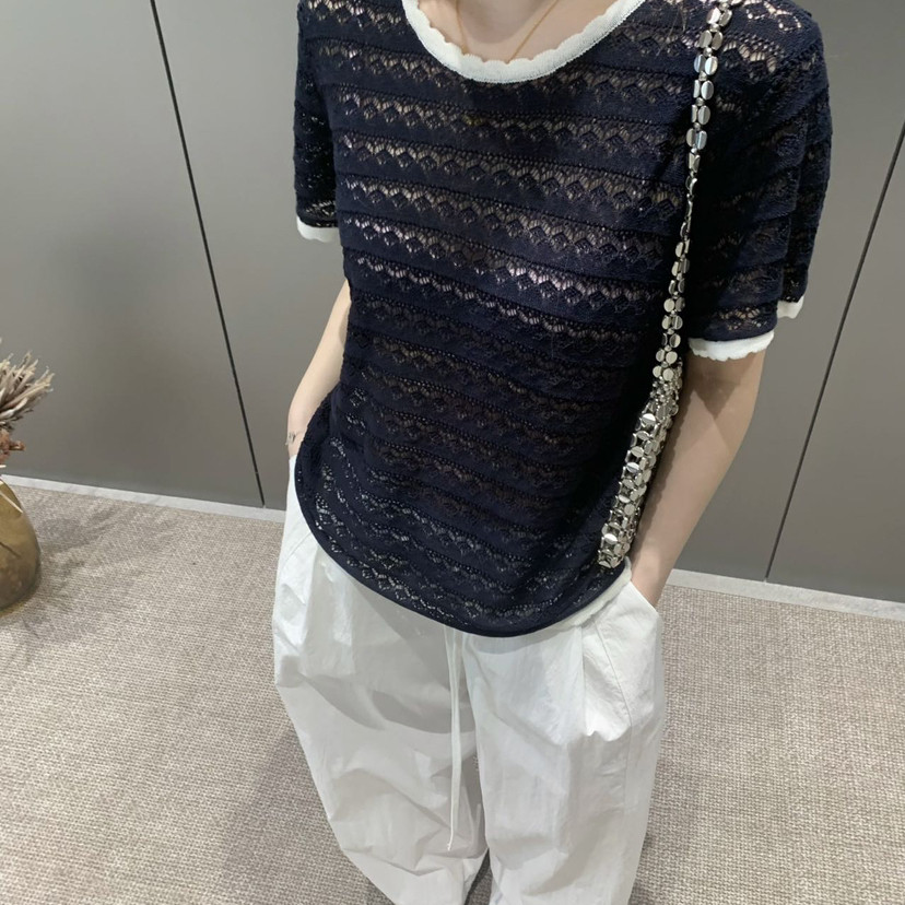 ZX浅之夏-领撞色韩版显瘦针织衫(含100棉料)(不含休闲裤)260398