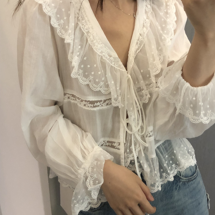 买手严选-清潭洞-26年夏上新甜美纯欲风白色透视小衫26C17378