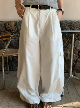 KITTIN-夏上新宽松直筒阔腿洗水棉感工装休闲裤(配腰带)K926#