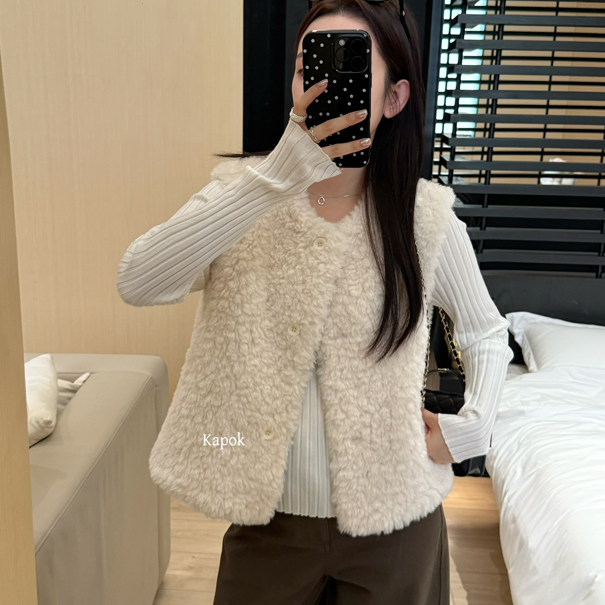 KAPOK-住简约通勤休闲百搭羊羔毛马甲外套短外套(含20羊毛)25F393