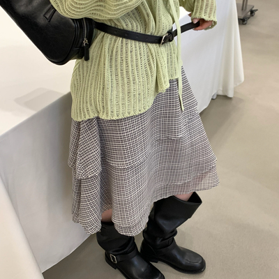 BOFF暴富家-新多层荷叶边小众设计款格纹半身裙(单半身裙)568651