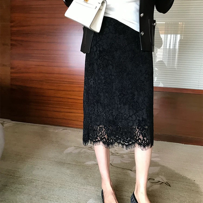 简优-6夏上新法式松紧腰蕾丝气质女人味性感后开衩包臀半身裙9568