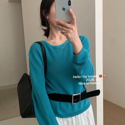 Tomato-休闲曲麻纯色百搭亮丽针织衫(不含下装+腰带+包包)406029