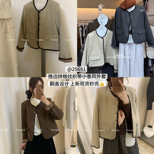 THANKQ-冬上新韩系拼接时尚显瘦质感休闲短外套25681