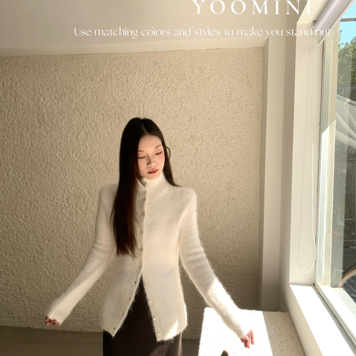 YOOMINI-驼H型柔软亲肤弹力宽松毛绒开衫2025秋冬毛衣M60259-DSW