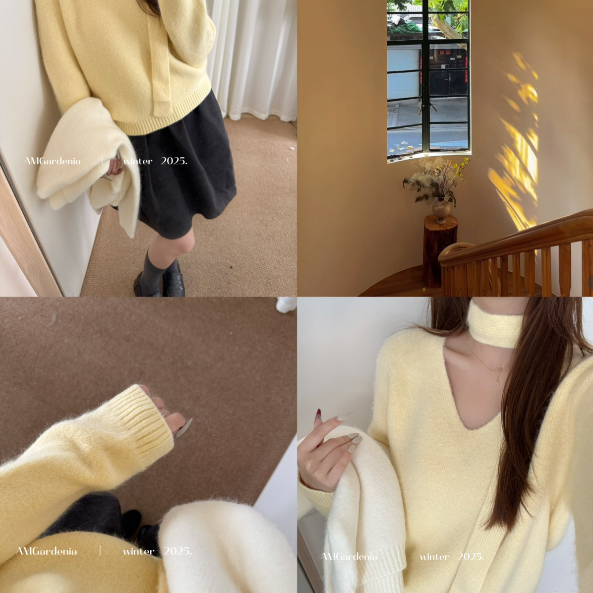 M GARDENIA-保暖毛衣(配丝巾)（含60浣熊毛）10660浣熊毛飘带上衣