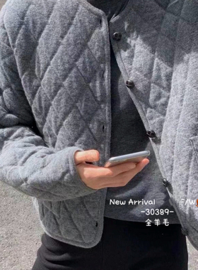 UGAR-早春高品质小香风菱形格加厚针织开衫（含100绵羊毛）W30389