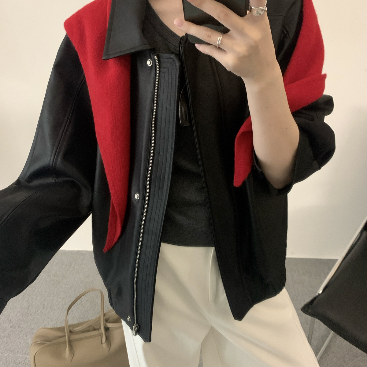 noodle面条家-冬上新定制pu复古黑色夹克皮衣N30002