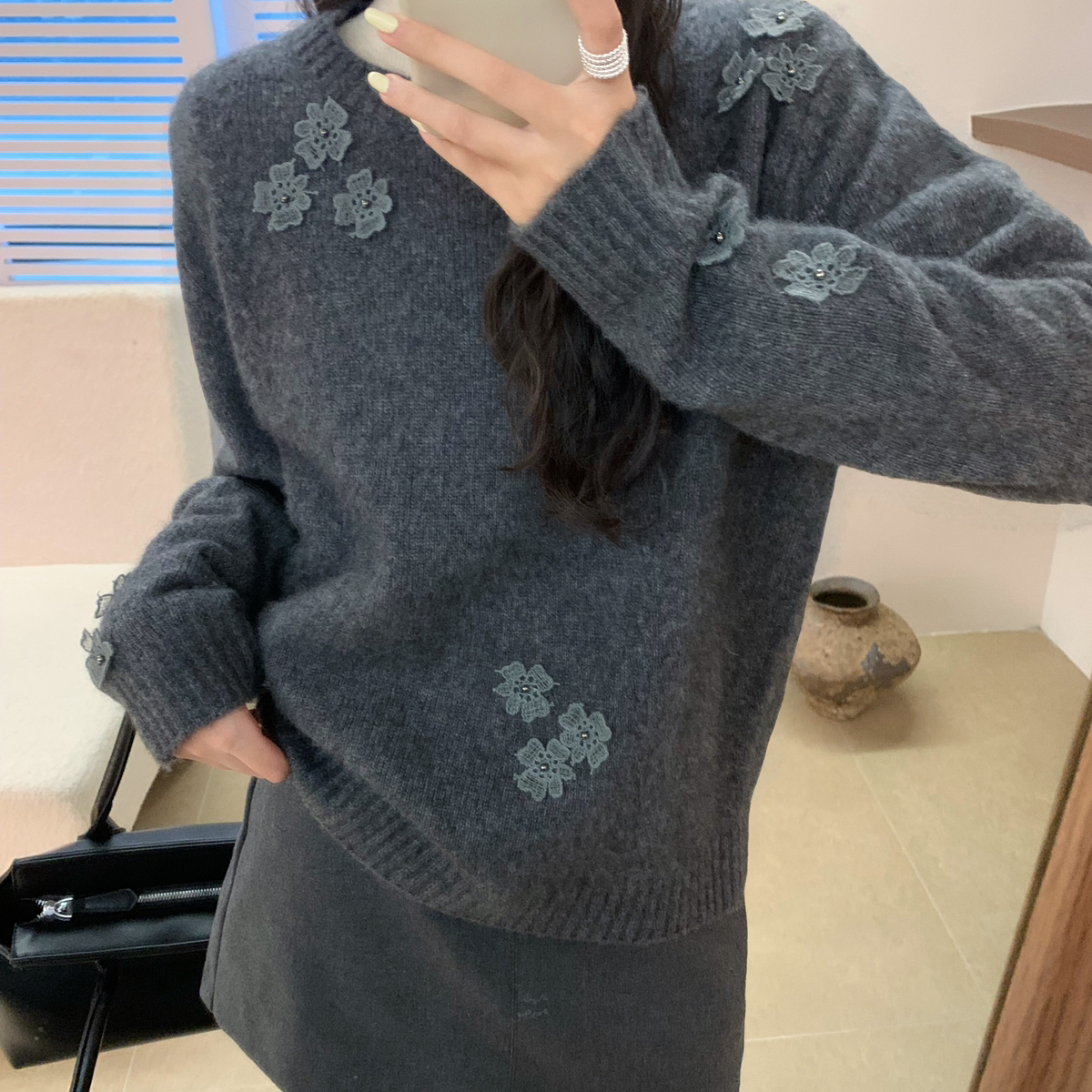 枝里YUNZHILI-25冬季新款宽松百搭保暖毛衣（含20.4绵羊毛）97007