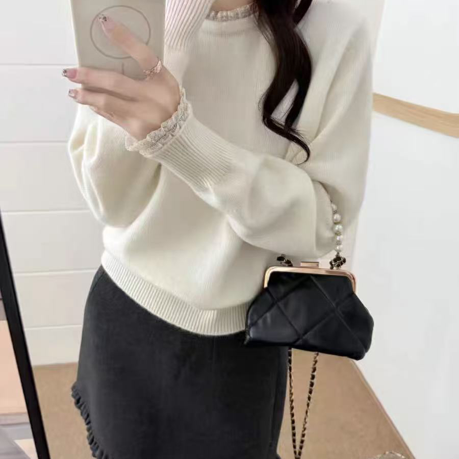 枝里YUNZHILI-边羊毛套头毛衣洋气针织衫（含21.9羊毛）6152111-1