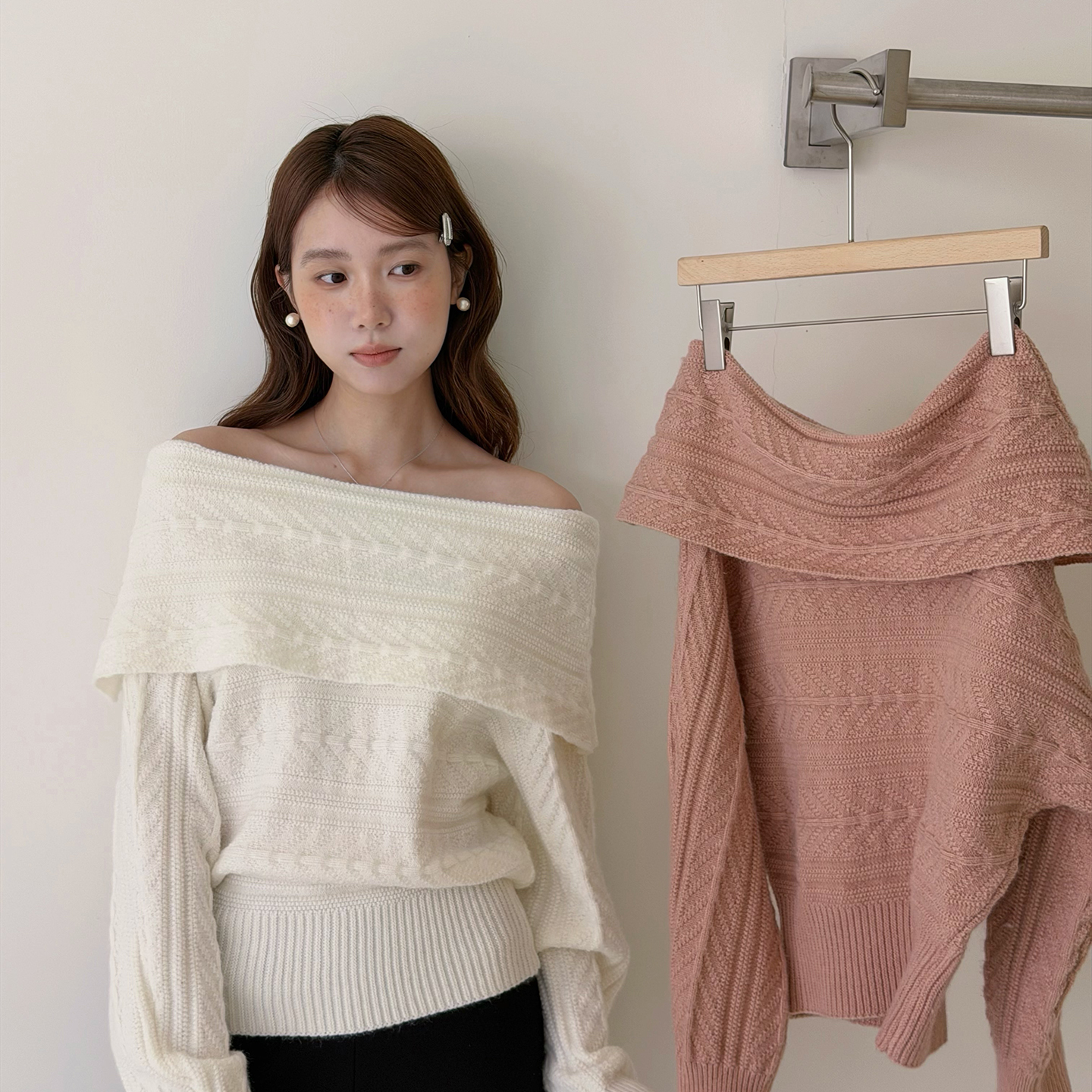 歌铭/APXIVI-芙冬上新一字肩麻花针织衫设计感长袖保暖毛衣J914C