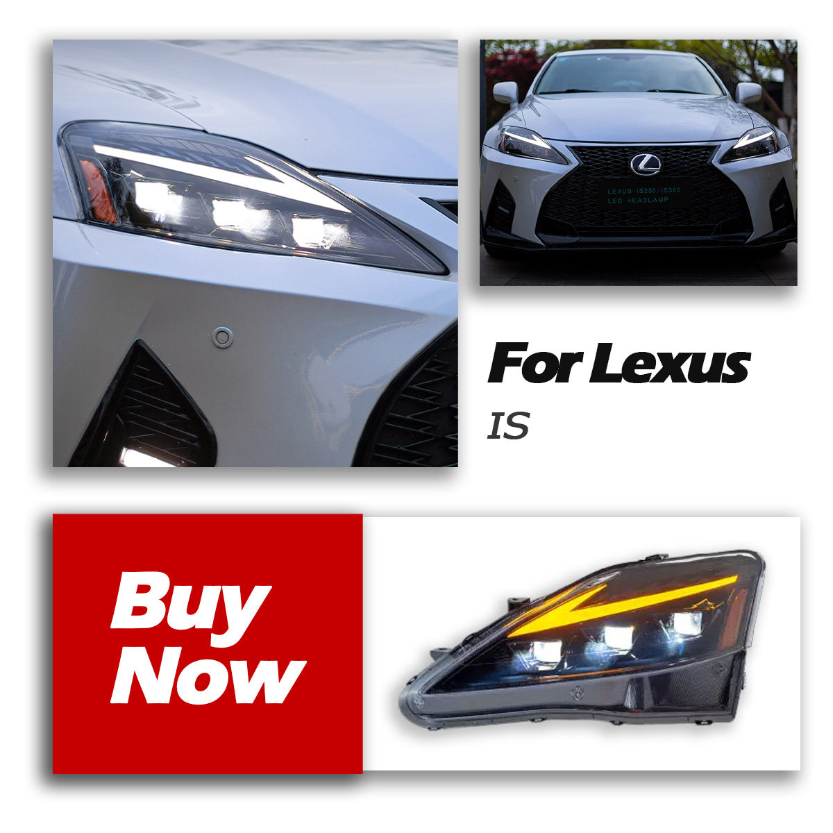 适用06-12款雷克萨斯IS250/300大灯总成改装LED日行灯流光转向灯
